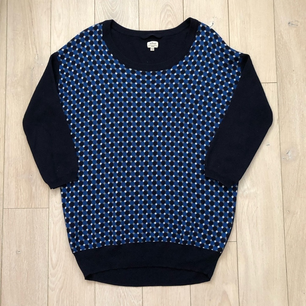 Aritzia Wilfred Silk and Cashmere Check Sweater in Blue Size XS